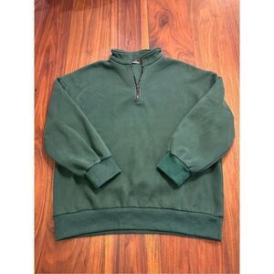 Trendy Queen Women's Dark Green Quarter Zip Pullover Sweatshirt Size Medium